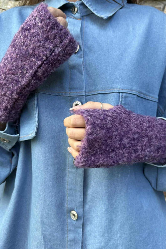Boucle Fingerless Gloves Purple Melange